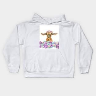 Goat in a flower garden Kids Hoodie